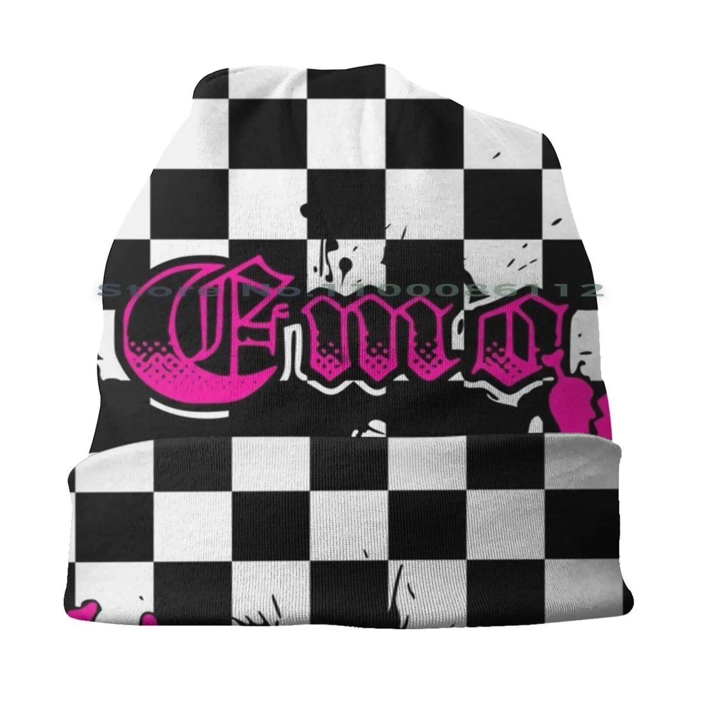 Myspace Emo Beanies Knit Hat Myspace 2000s Nostalgia Checkers Checkerboard Scenecore Emocore Avril Lavigne Pink Brimless