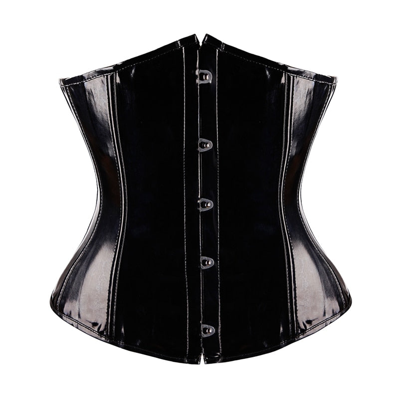 Sexy Black PVC Vinyl Goth Corsets Dress Fancy Rouge Waist Trainer Bustiers Underbust Waist Cincher Bustier Corset Size S-2XL