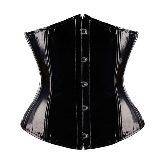 Sexy Black PVC Vinyl Goth Corsets Dress Fancy Rouge Waist Trainer Bustiers Underbust Waist Cincher Bustier Corset Size S-2XL