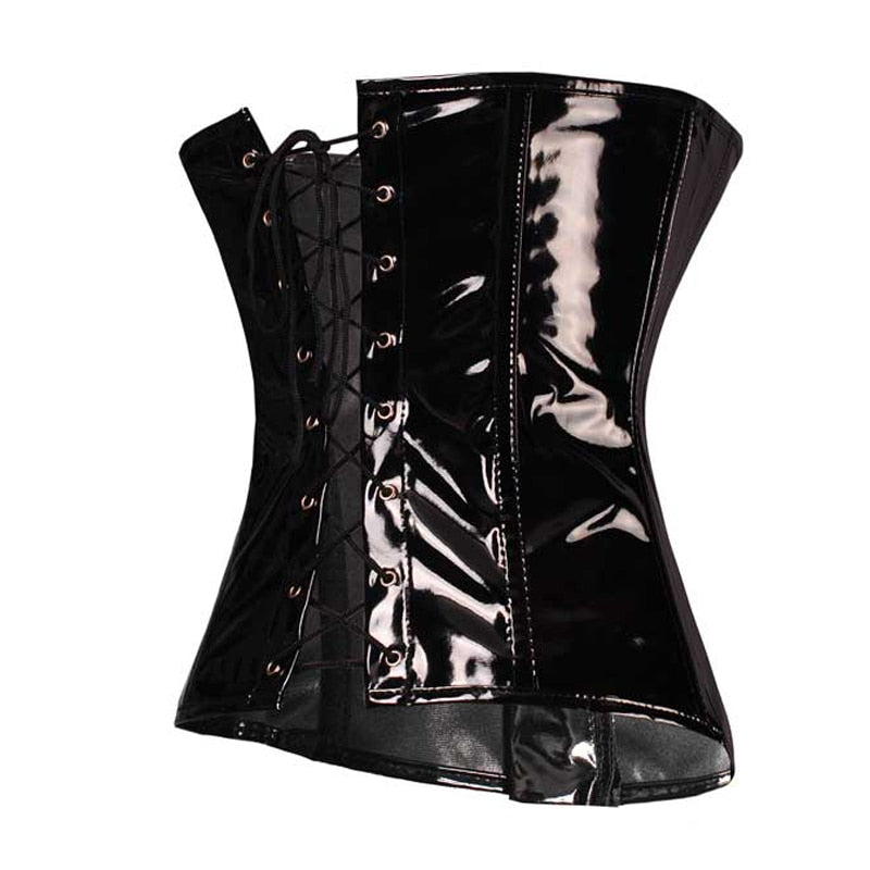 Sexy Black PVC Vinyl Goth Corsets Dress Fancy Rouge Waist Trainer Bustiers Underbust Waist Cincher Bustier Corset Size S-2XL