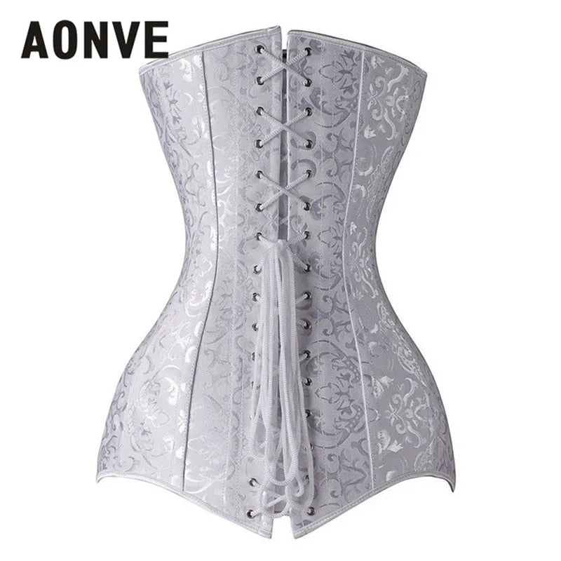 White Long Corset Women Steampunk Corset Waist Trainer Punk Goth Korsett Bodice Lingerie Modeling Strap Steel Boned Belt Corsets