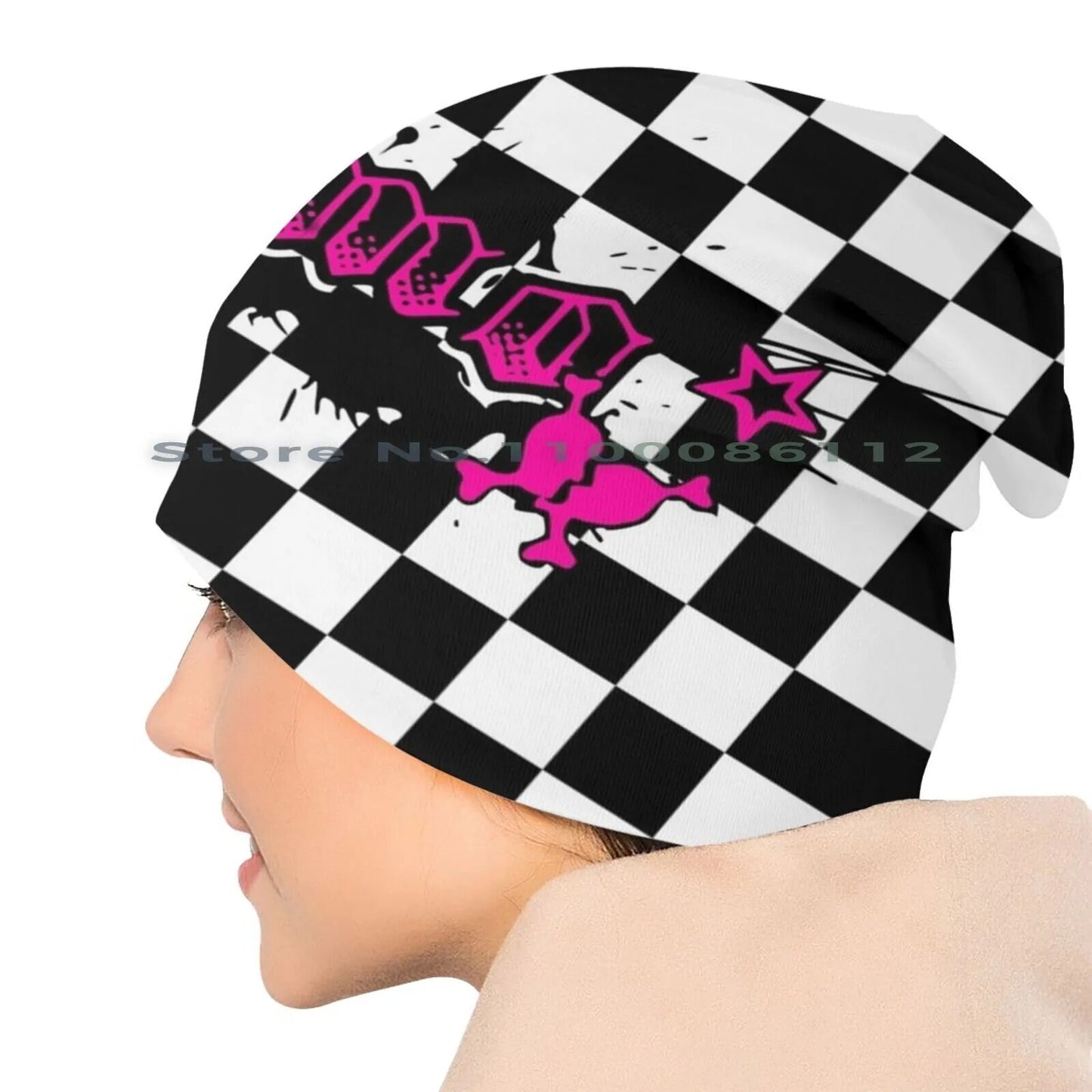 Myspace Emo Beanies Knit Hat Myspace 2000s Nostalgia Checkers Checkerboard Scenecore Emocore Avril Lavigne Pink Brimless