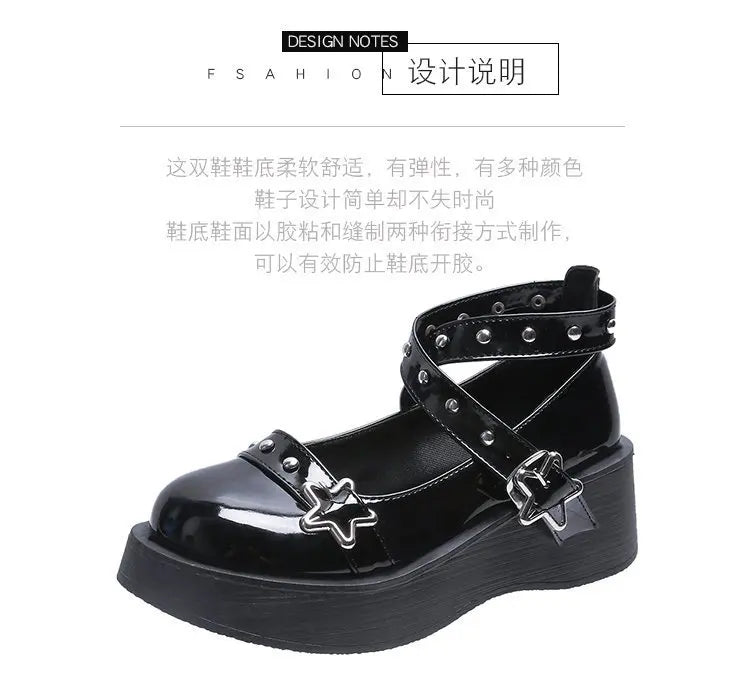 Lolita Shoes for Women Kawaii Cosplay Mary Janes Gothic Shoes Platform Emo Shoes on Heels Women Loli Thick Heel Cross Bandage