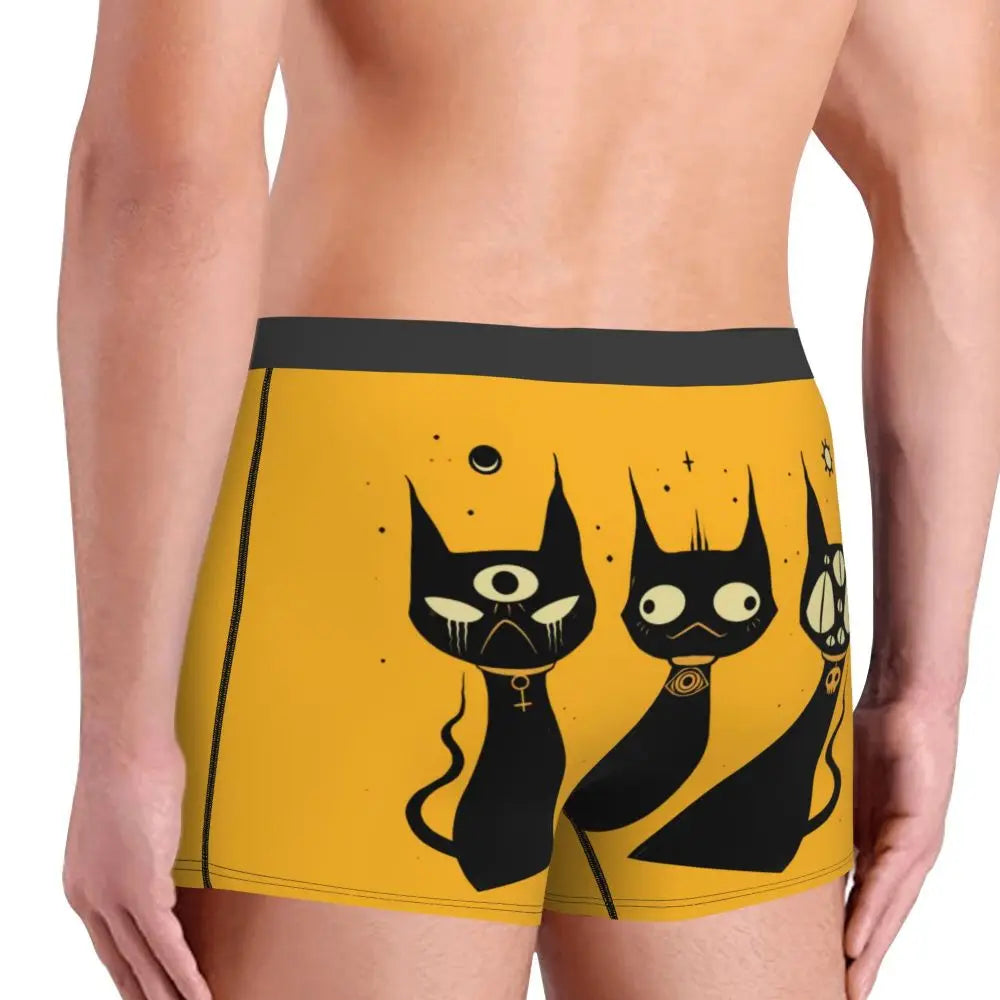 Custom Cool Modern Meows Atomic Age Black Kitschy Cats Boxers Shorts Panties Men's Underpants Comfortable Briefs Underwear