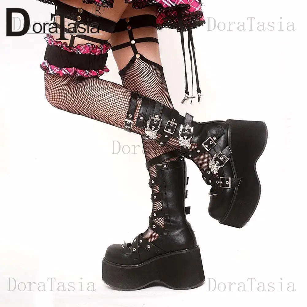 Brand New Ladies Goth Platform Mary Janes Pumps Fashion Buckle Punk Wedges High Heels women's Pumps Street Lolita Woman Shoes