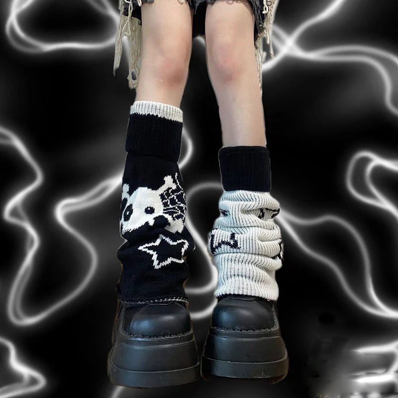 Emo Gothic Leg Warmers Skull Harajuku Kawaii Leg Warmer Striped Knitted Socks Lolita Leg Cover Pile Socks Boot Cuff Boot Sleeves