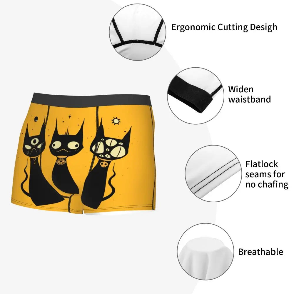 Custom Cool Modern Meows Atomic Age Black Kitschy Cats Boxers Shorts Panties Men's Underpants Comfortable Briefs Underwear