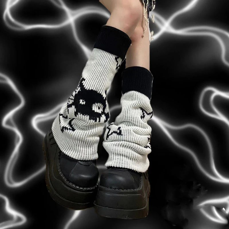 Emo Gothic Leg Warmers Skull Harajuku Kawaii Leg Warmer Striped Knitted Socks Lolita Leg Cover Pile Socks Boot Cuff Boot Sleeves