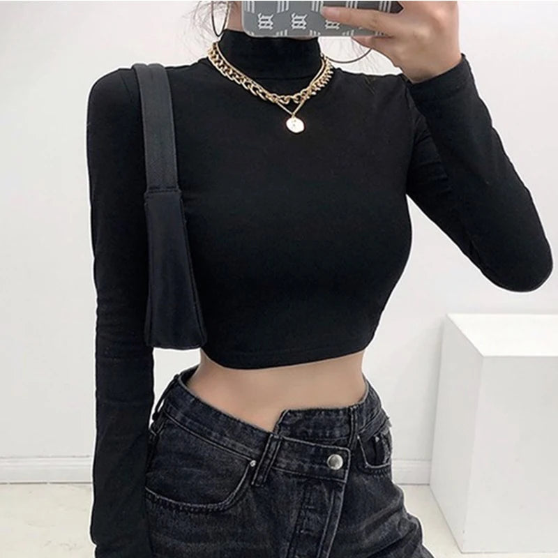 Y2K Women Sexy Harajuku Open Back T-shirt Long Sleeve Tops Cropped Summer Top Black Clothes Vintage Hollow Tshirt Tee Streetwear