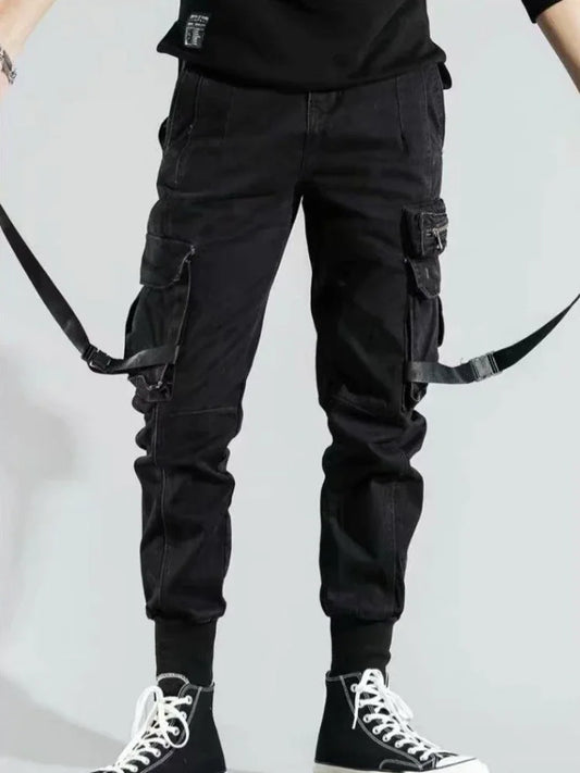 Trousers Man Fleece-lined Multi Pocket Multipockets Cargo Pants for Men Harem Black Spandex Clothing Korean Style Emo Long Nylon