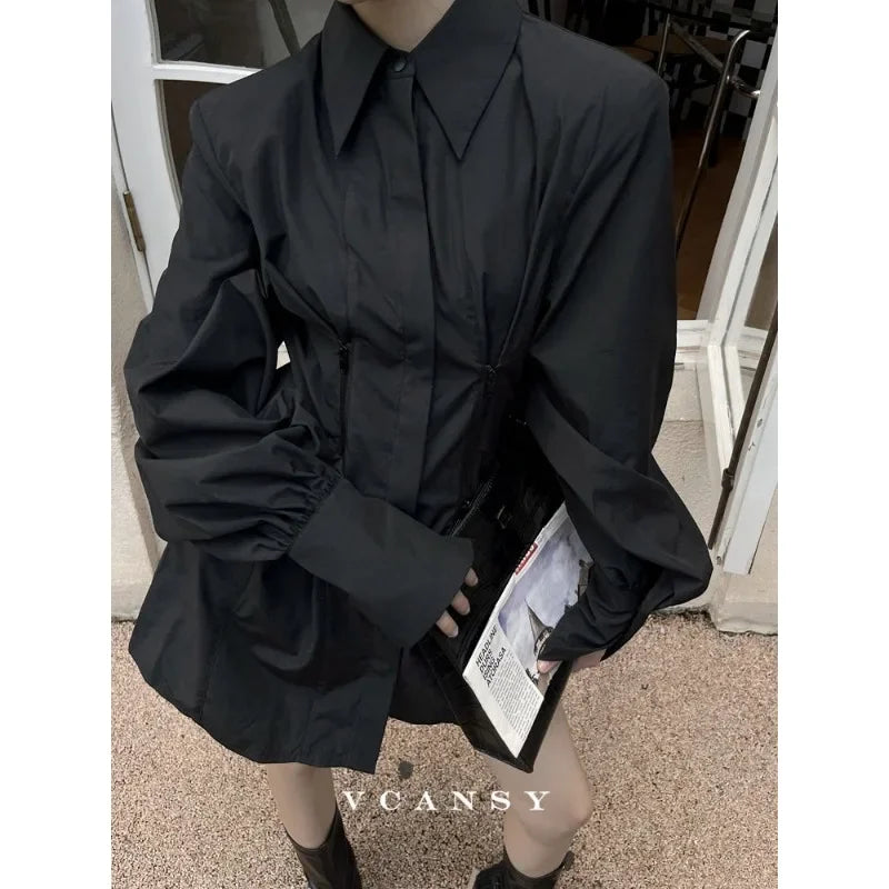 Deeptown Black Long Sleeve Shirt Women Korean Fashion Spring Tunic Harajuku Luxury Blouse Female Aesthetic Office Ladies Clothes