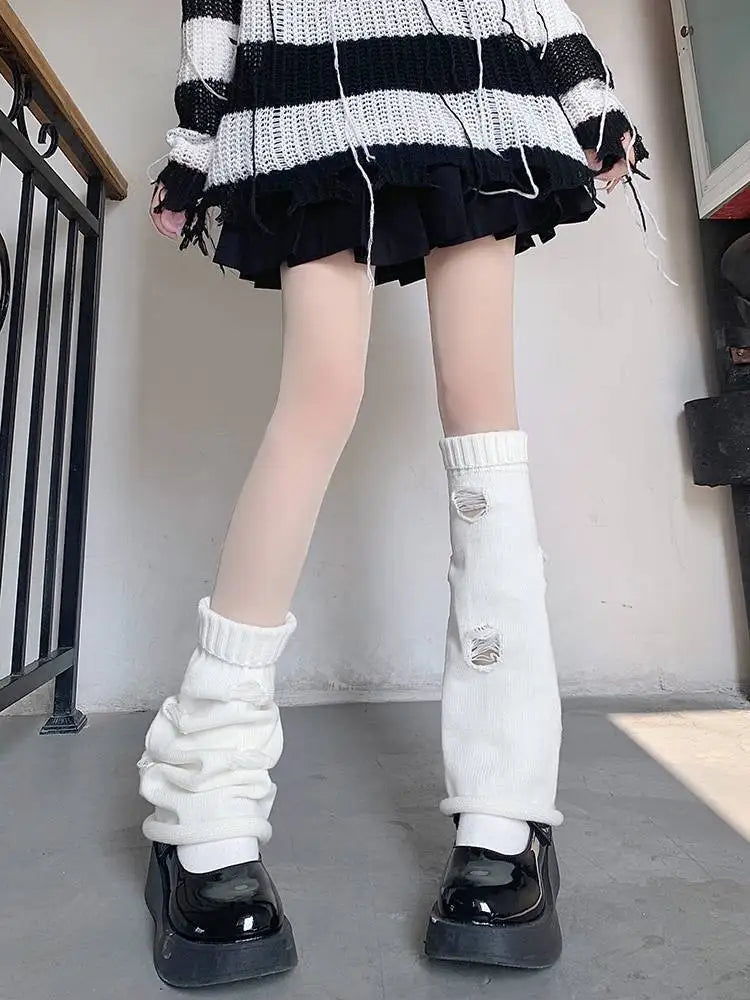 Gothic Women's Hole Leg Warmers Lolita Y2k Girls Long Socks Knitted Leggings Japanese Sweets Kawaii Arm Ankle Warmers Foot Cover