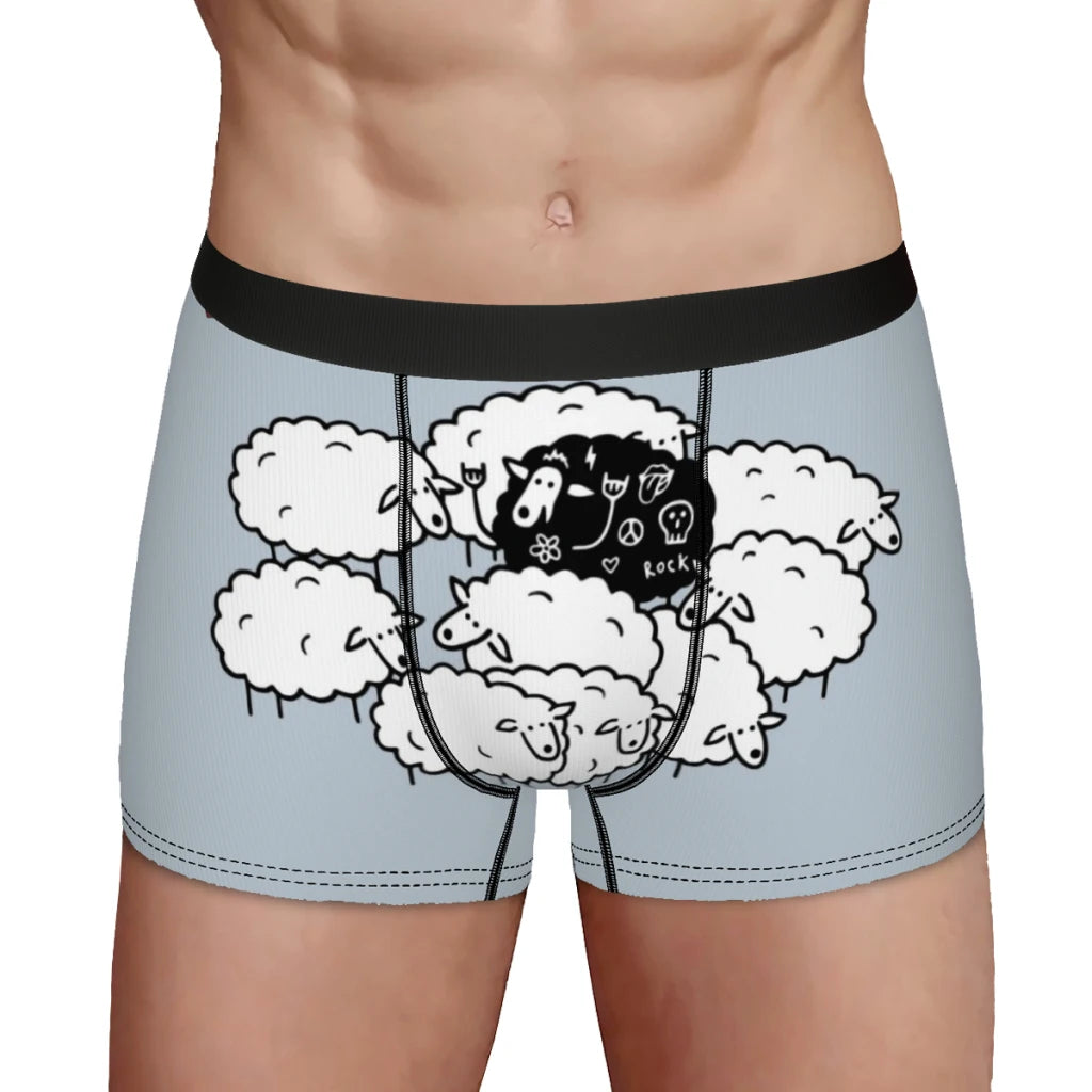 Rock-N-Roll Forever Black Sheep Men Boxer Briefs Underpants Cute Diversity Sheep Highly Breathable Top Quality Sexy Shorts Gift