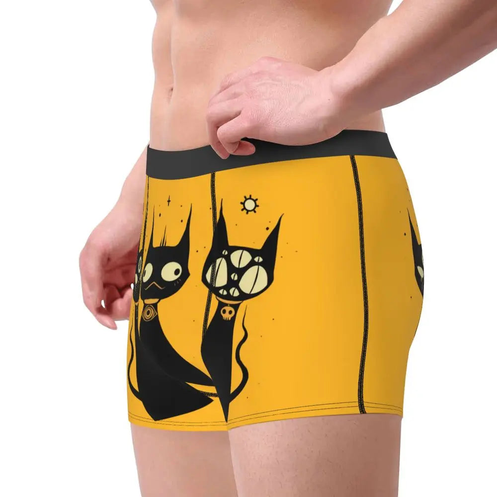 Custom Cool Modern Meows Atomic Age Black Kitschy Cats Boxers Shorts Panties Men's Underpants Comfortable Briefs Underwear