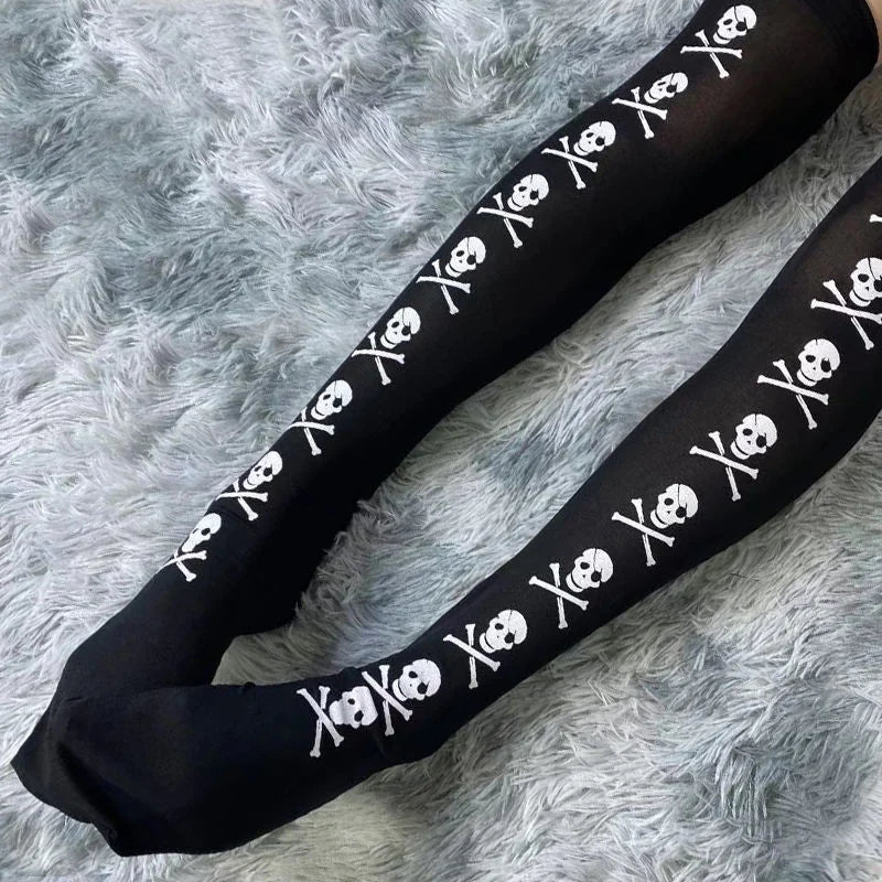 Skull Bat Gothic Dark Long Sexy Stockings Women spider Harajuku Emo Alternative Tights Lingerie Skin Thigh High Garters Hosiery