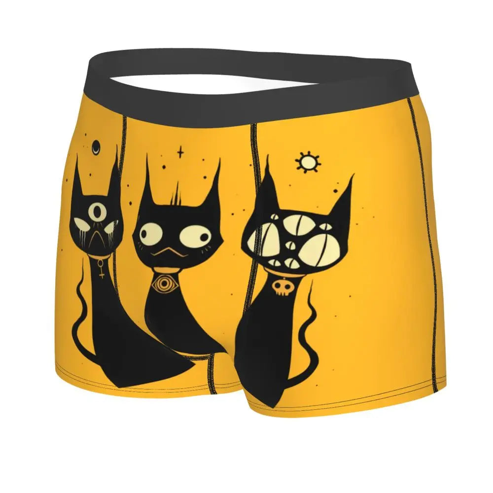 Custom Cool Modern Meows Atomic Age Black Kitschy Cats Boxers Shorts Panties Men's Underpants Comfortable Briefs Underwear