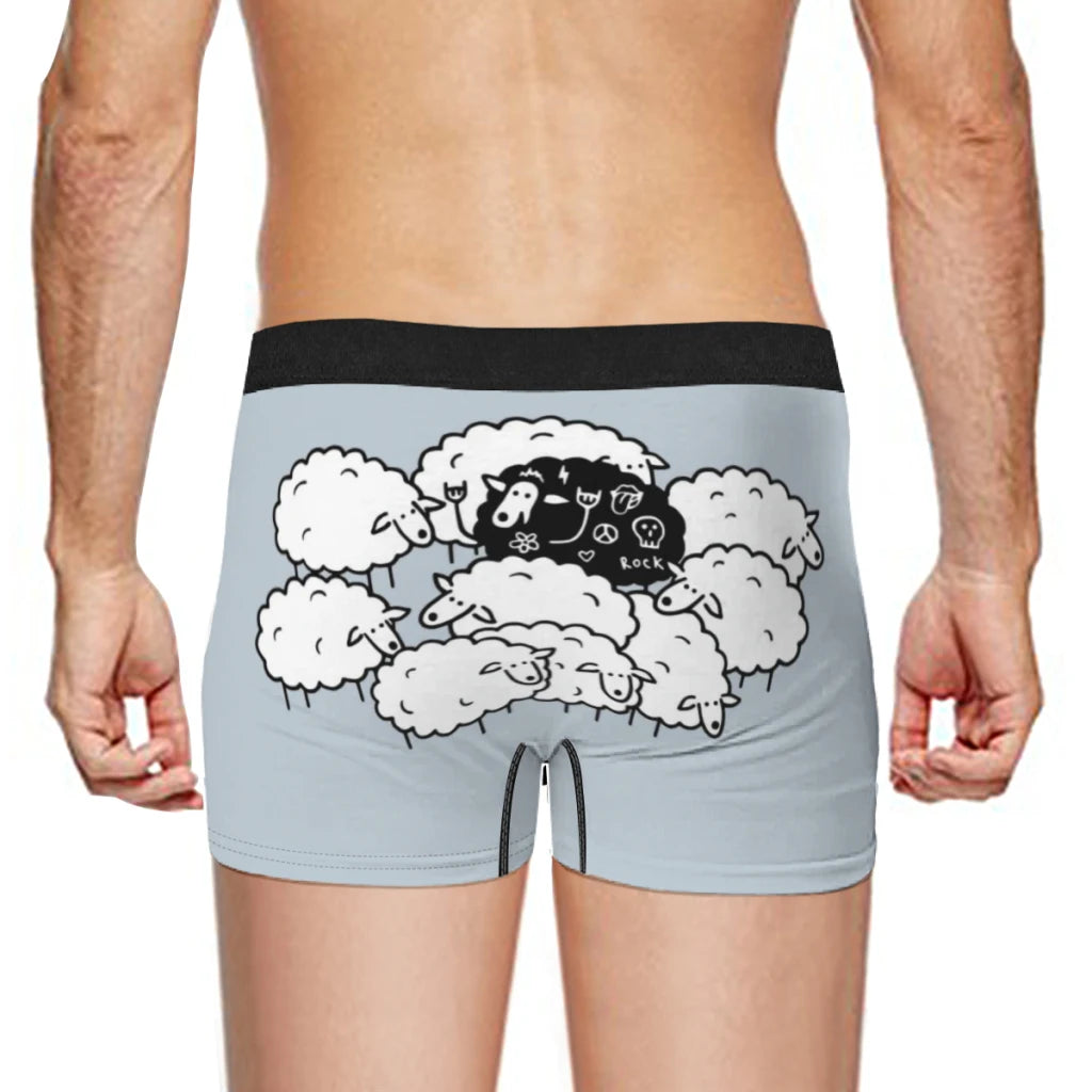 Rock-N-Roll Forever Black Sheep Men Boxer Briefs Underpants Cute Diversity Sheep Highly Breathable Top Quality Sexy Shorts Gift