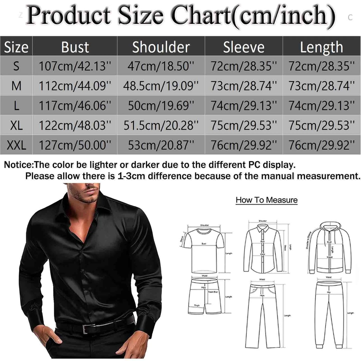 Men's Black Satin Shirt Stretch Wrinkle Formal Wedding Prom Long Sleeve Dress Shirt Casual Bussiness Slim Fit Button Down Shirts