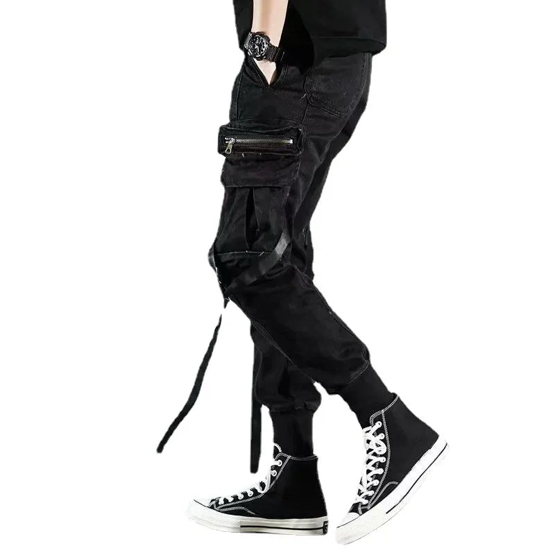 Trousers Man Fleece-lined Multi Pocket Multipockets Cargo Pants for Men Harem Black Spandex Clothing Korean Style Emo Long Nylon