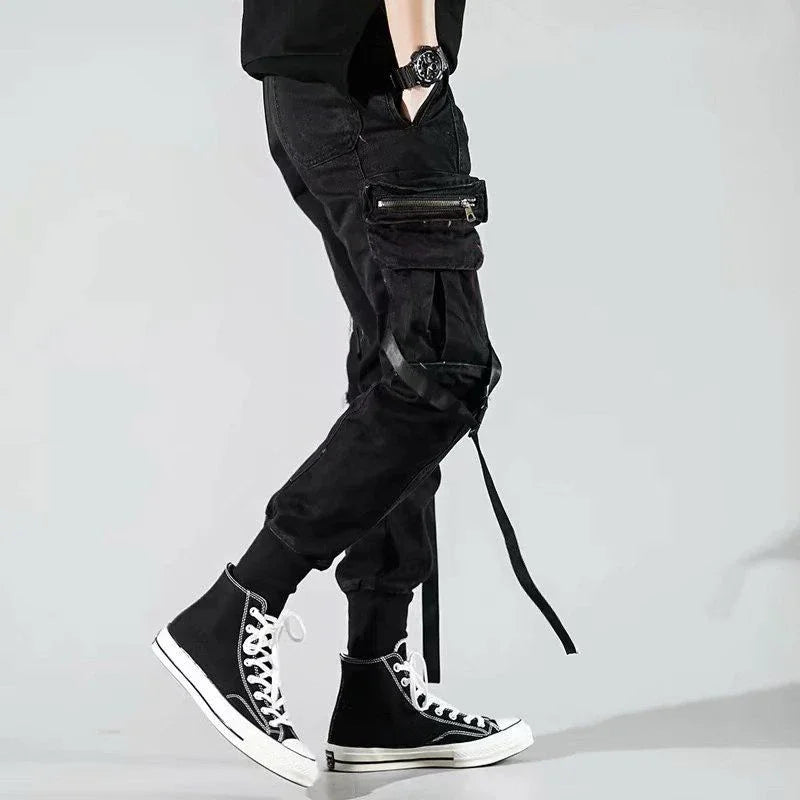 Trousers Man Fleece-lined Multi Pocket Multipockets Cargo Pants for Men Harem Black Spandex Clothing Korean Style Emo Long Nylon