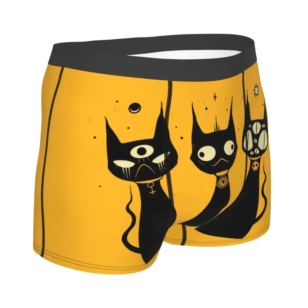 Custom Cool Modern Meows Atomic Age Black Kitschy Cats Boxers Shorts Panties Men's Underpants Comfortable Briefs Underwear