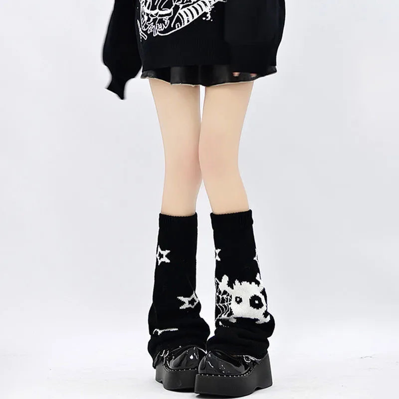 Emo Gothic Leg Warmers Skull Harajuku Kawaii Leg Warmer Striped Knitted Socks Lolita Leg Cover Pile Socks Boot Cuff Boot Sleeves